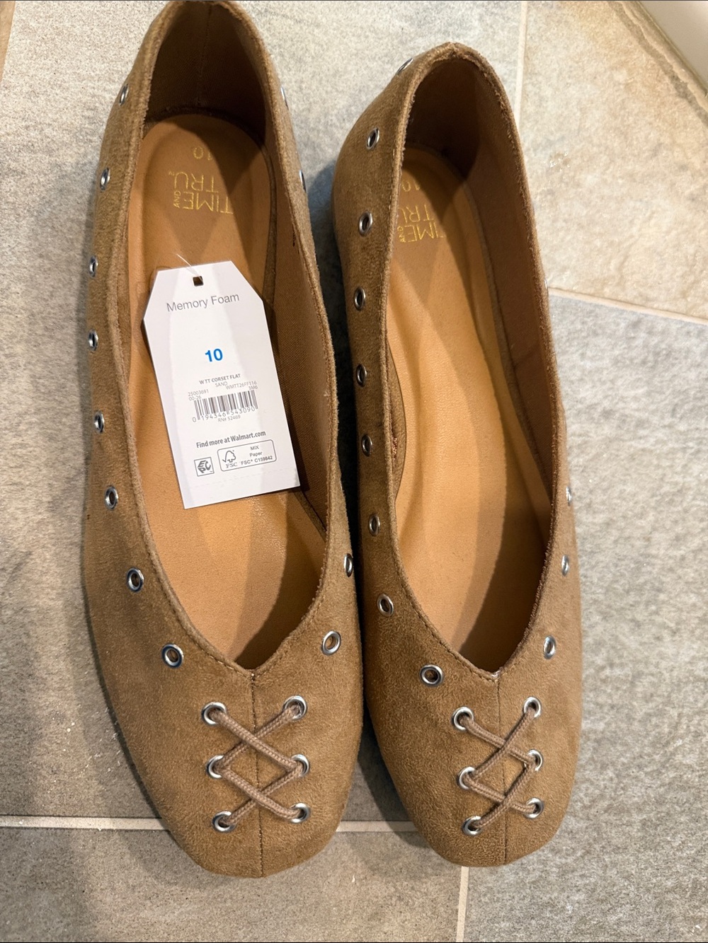 Time and Tru Brown Suede Eyelet Lace Ballet Flats